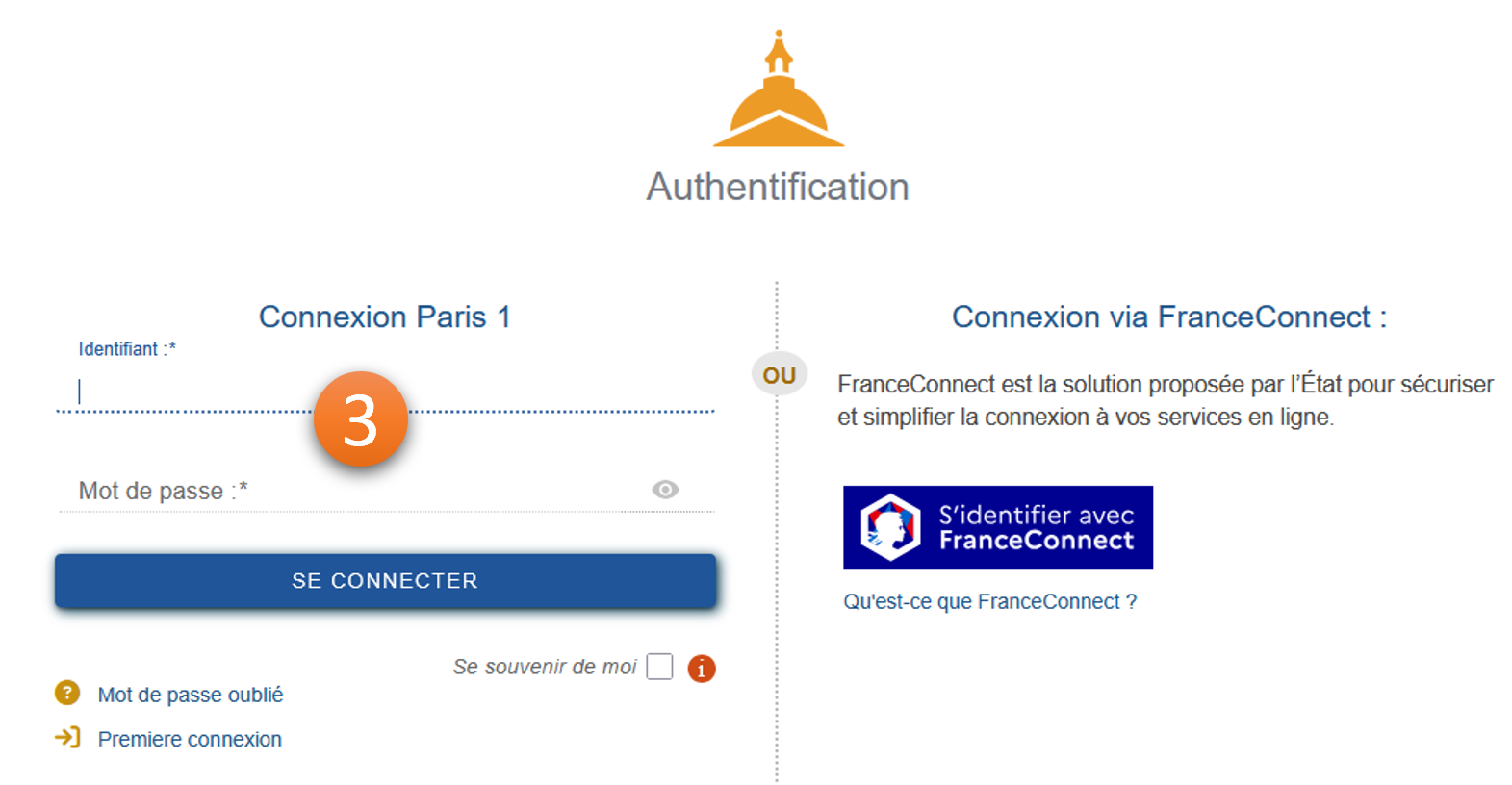Etape 3 de la procédure de connexion, consistant à saisir son identifiant de compte et son mot de passe.