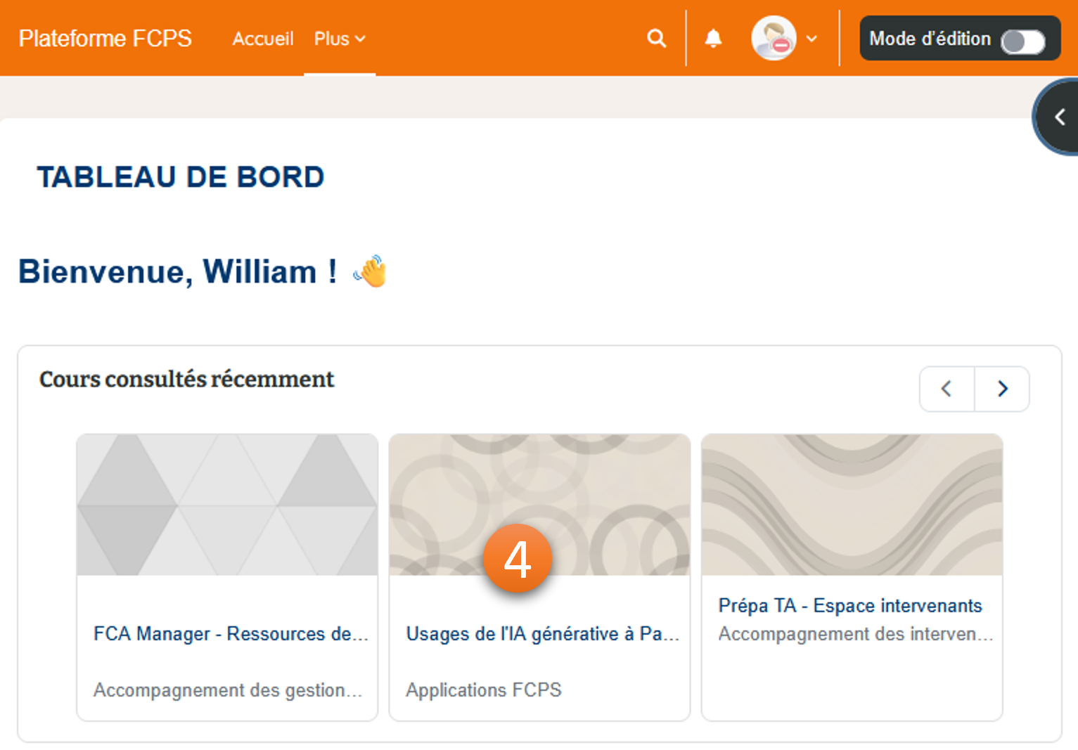 Dernière étape de la connexion, qui confirme l'accès en redirigeant l'utilisateur vers la page du Tableau de bord.